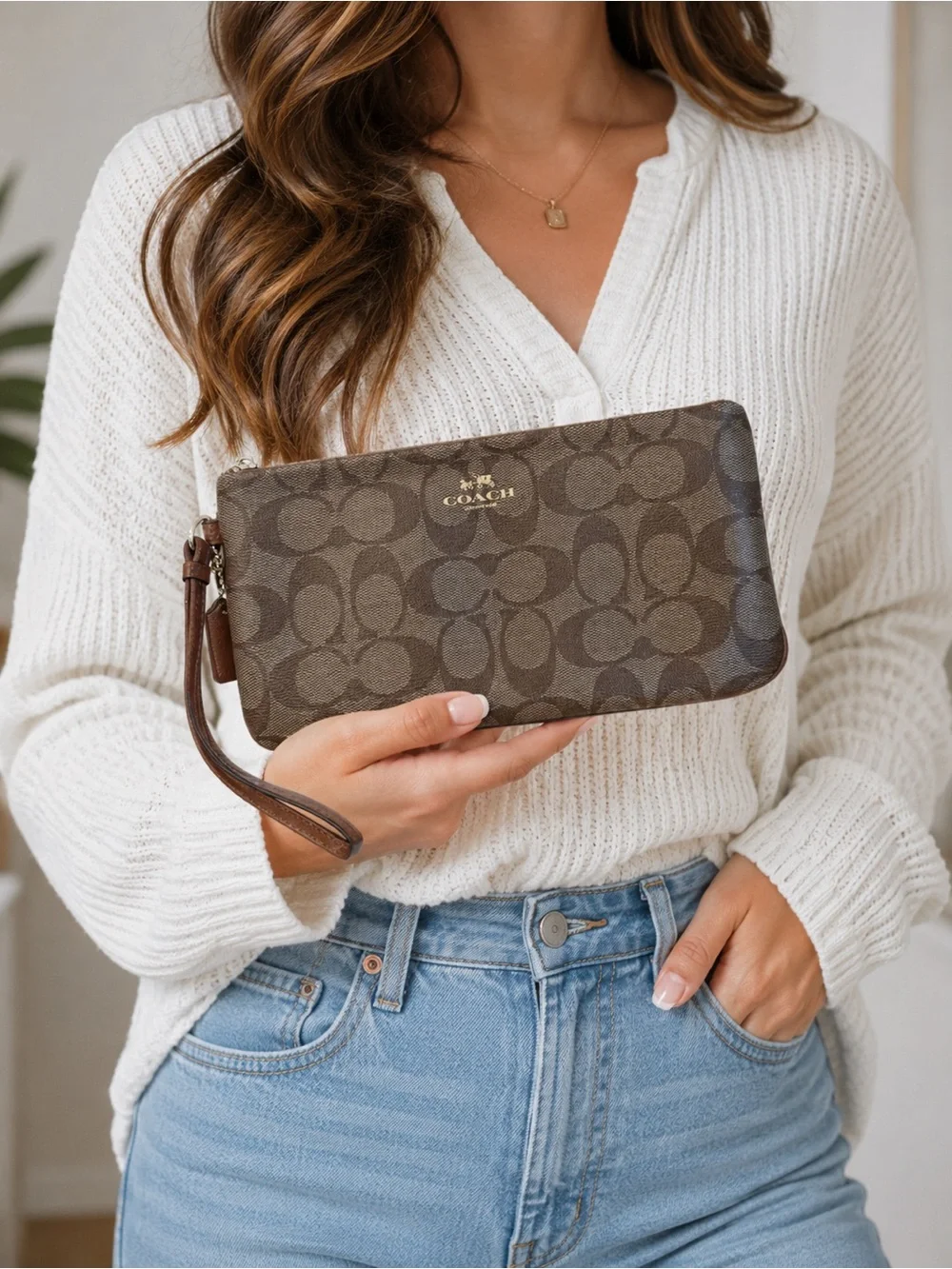 Coach Signature Coated Canvas Wristlet Clutch